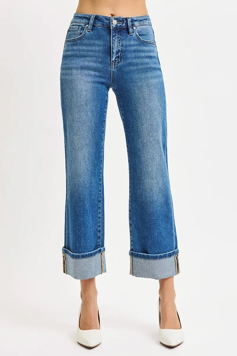 Plus Size Mid Rise Crop Straight Cuffed RISEN Jeans - Be Bliss Boutique