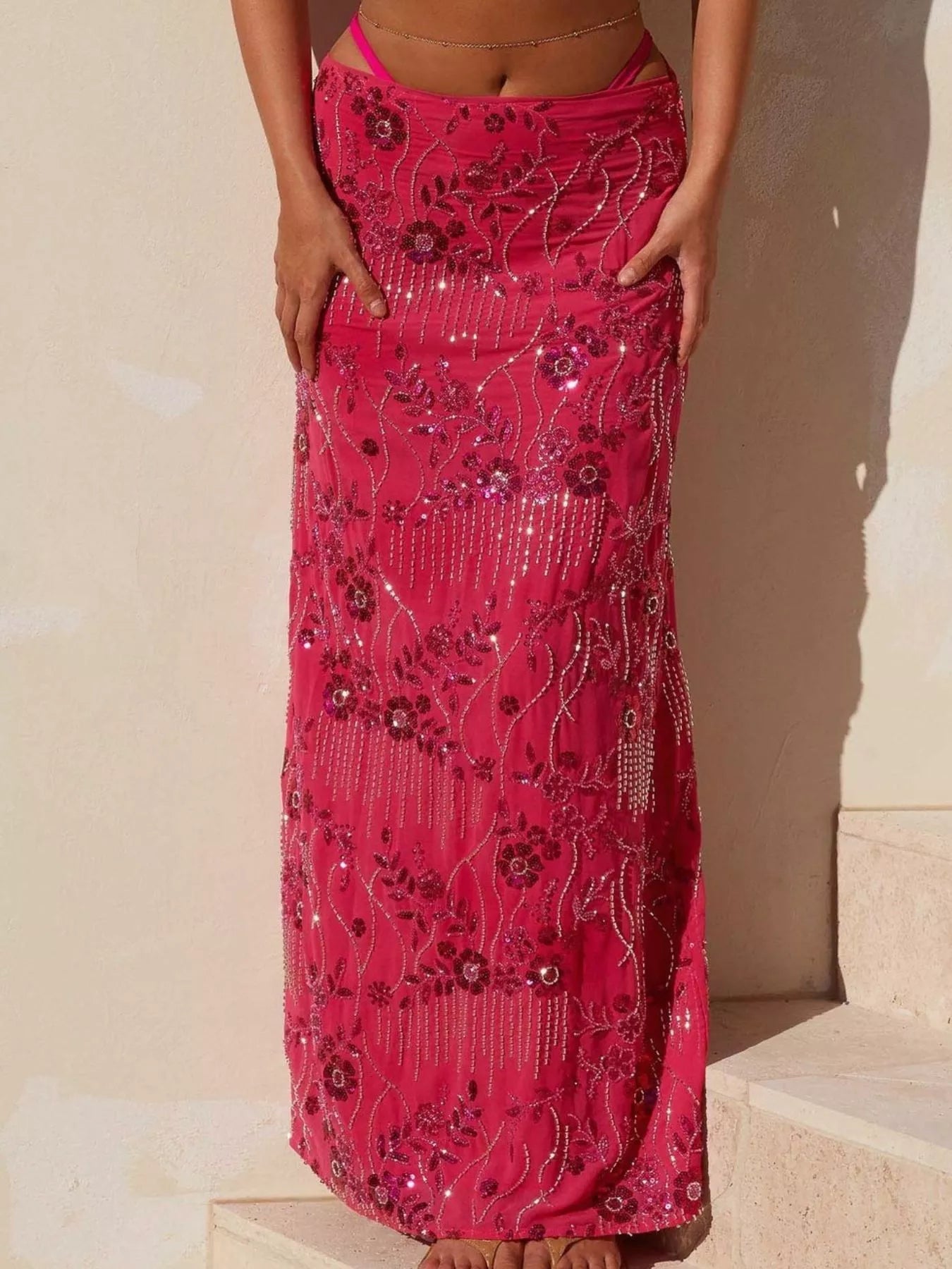 Embroidered Sequin Maxi Skirt -  Be Bliss Boutique