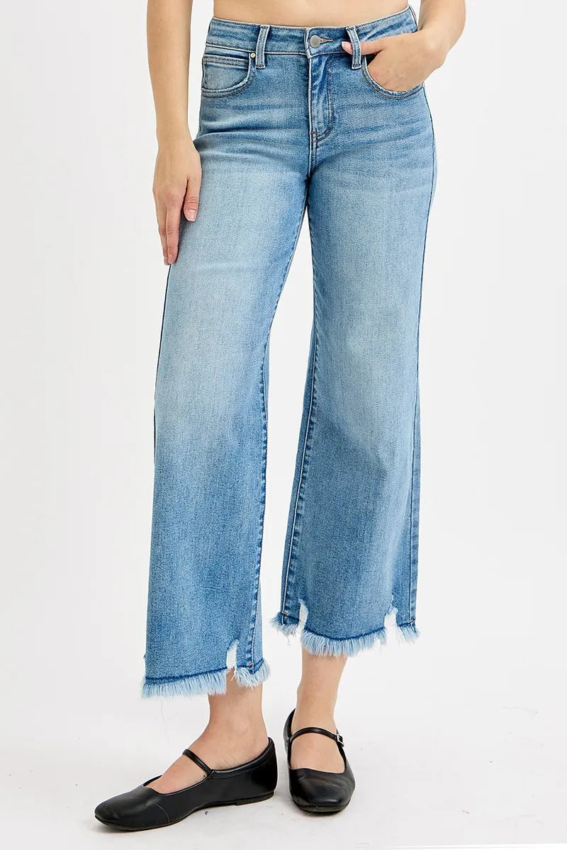 RISEN Jeans - Plus Size Mid Rise Crop Wide Leg Jeans - Be Bliss Boutique