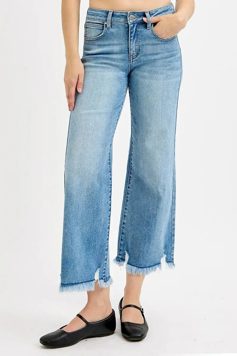 RISEN Jeans - Plus Size Mid Rise Crop Wide Leg Jeans - Be Bliss Boutique