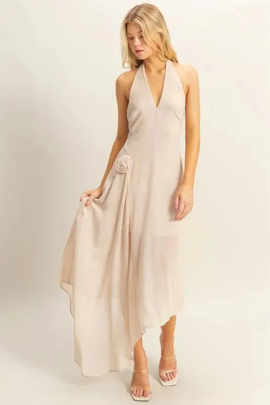 HYFVE Chiffon Halter Asymmetrical Hem Dress - Be Bliss Boutique
