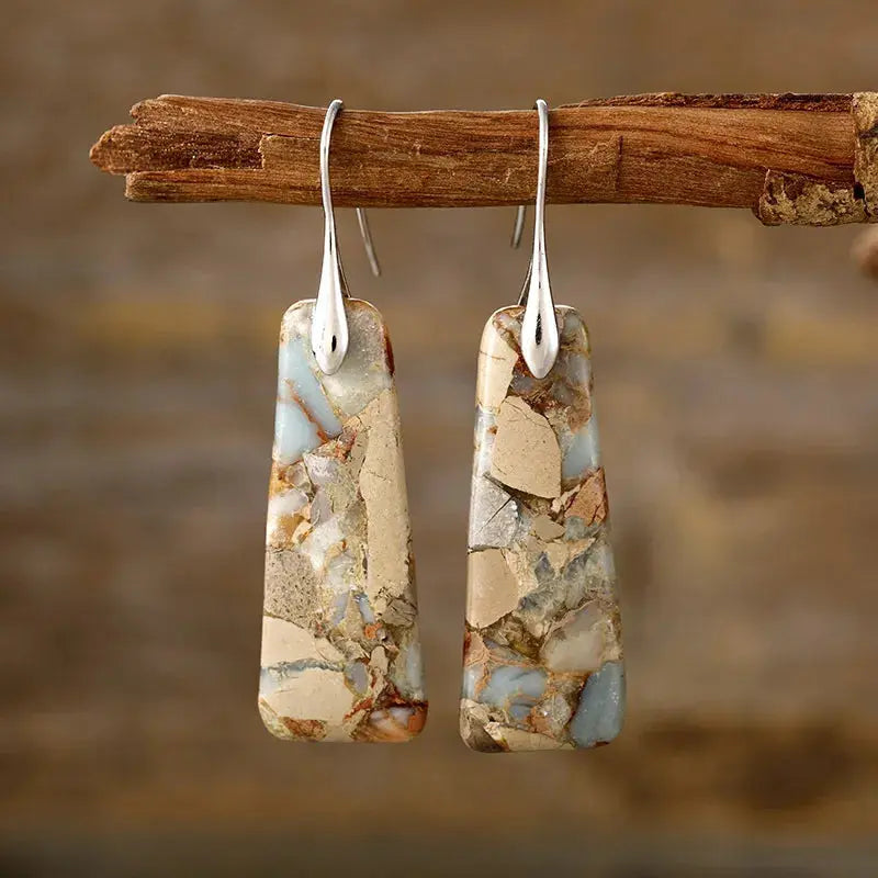 Trapezoid Natural Stone Drop Earrings with Gold or Silver Hooks - Be Bliss Boutique