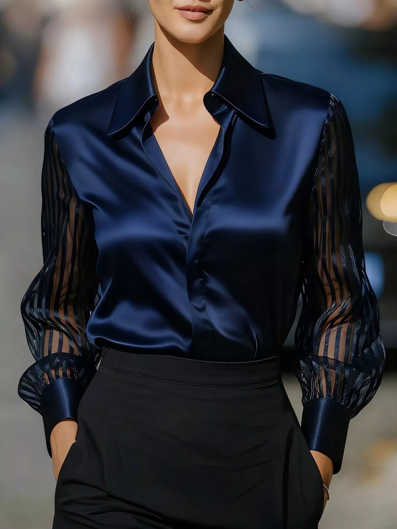 Striped Sheer Long Sleeve Shirt - Be Bliss Boutique