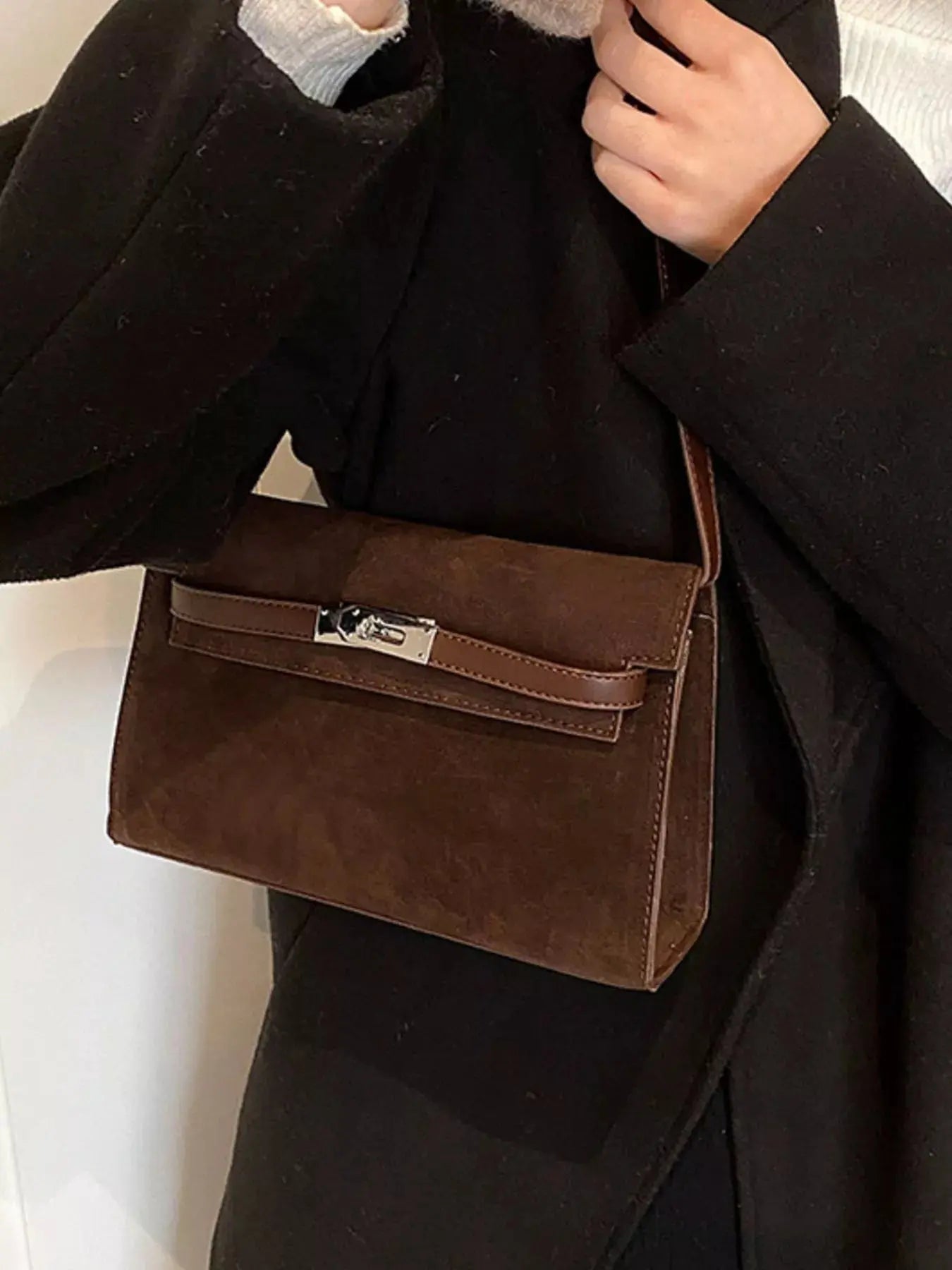 Solid Color Buckle Shoulder Bag - Be Bliss Boutique