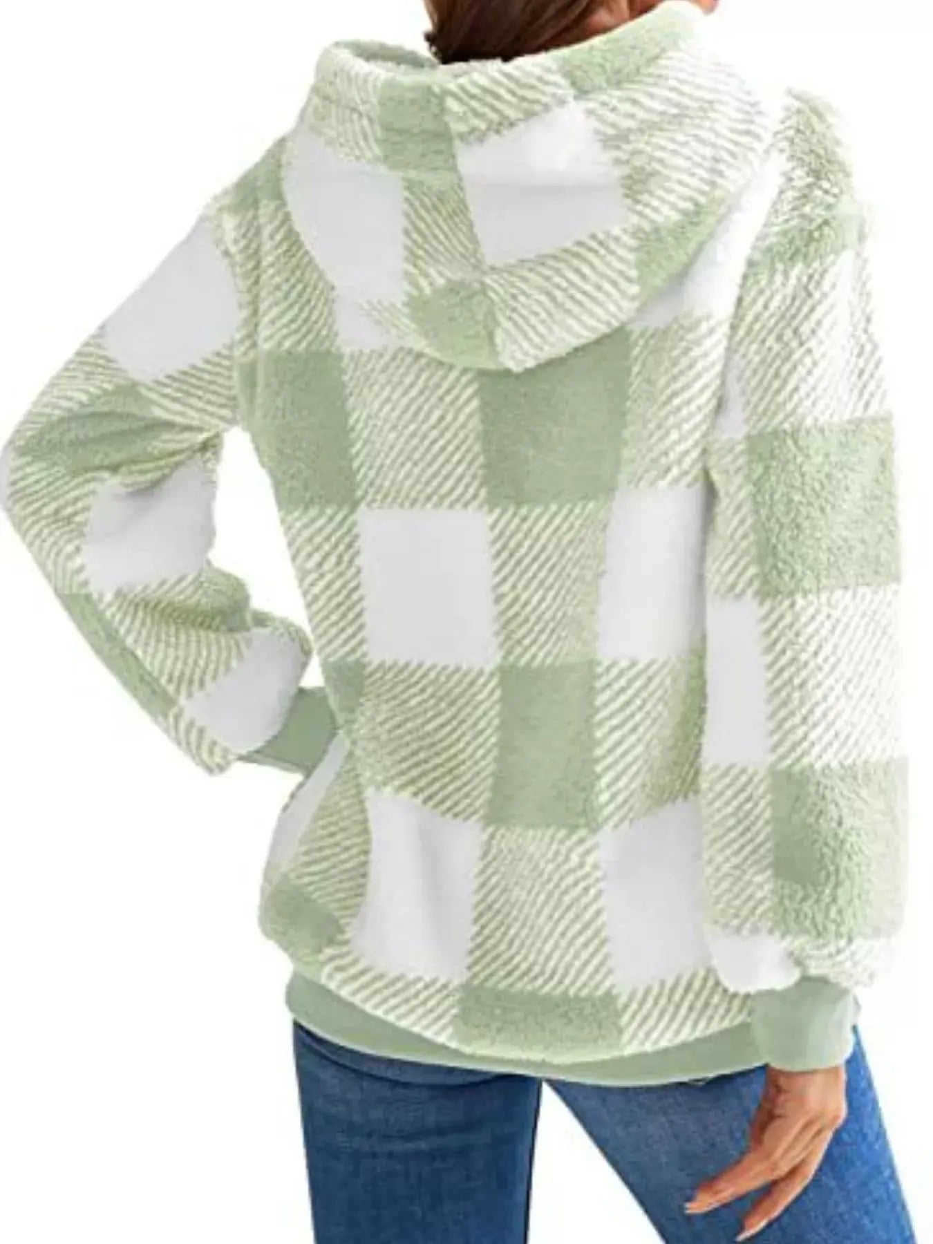 Plus Size Plaid Drawstring Sherpa Hoodie - Be Bliss Boutique