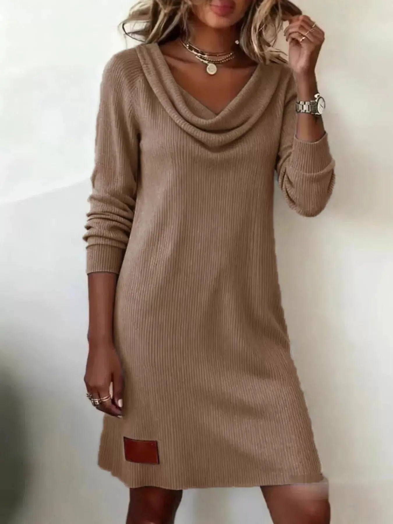 Casual Cowl Neck Ribbed Knit Mini Dress - Be Bliss Boutique