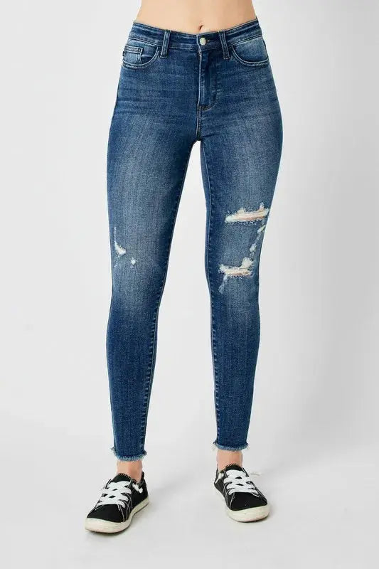 Full Size High Waist Distressed Skinny Leg Judy Blue Jeans - Be Bliss Boutique