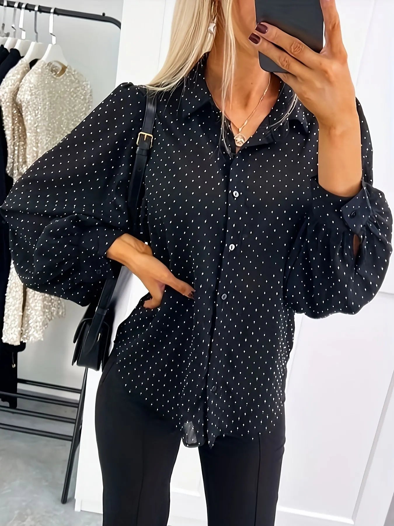 Polka Dot Oversized Button-Up Shirt - Be Bliss Boutique