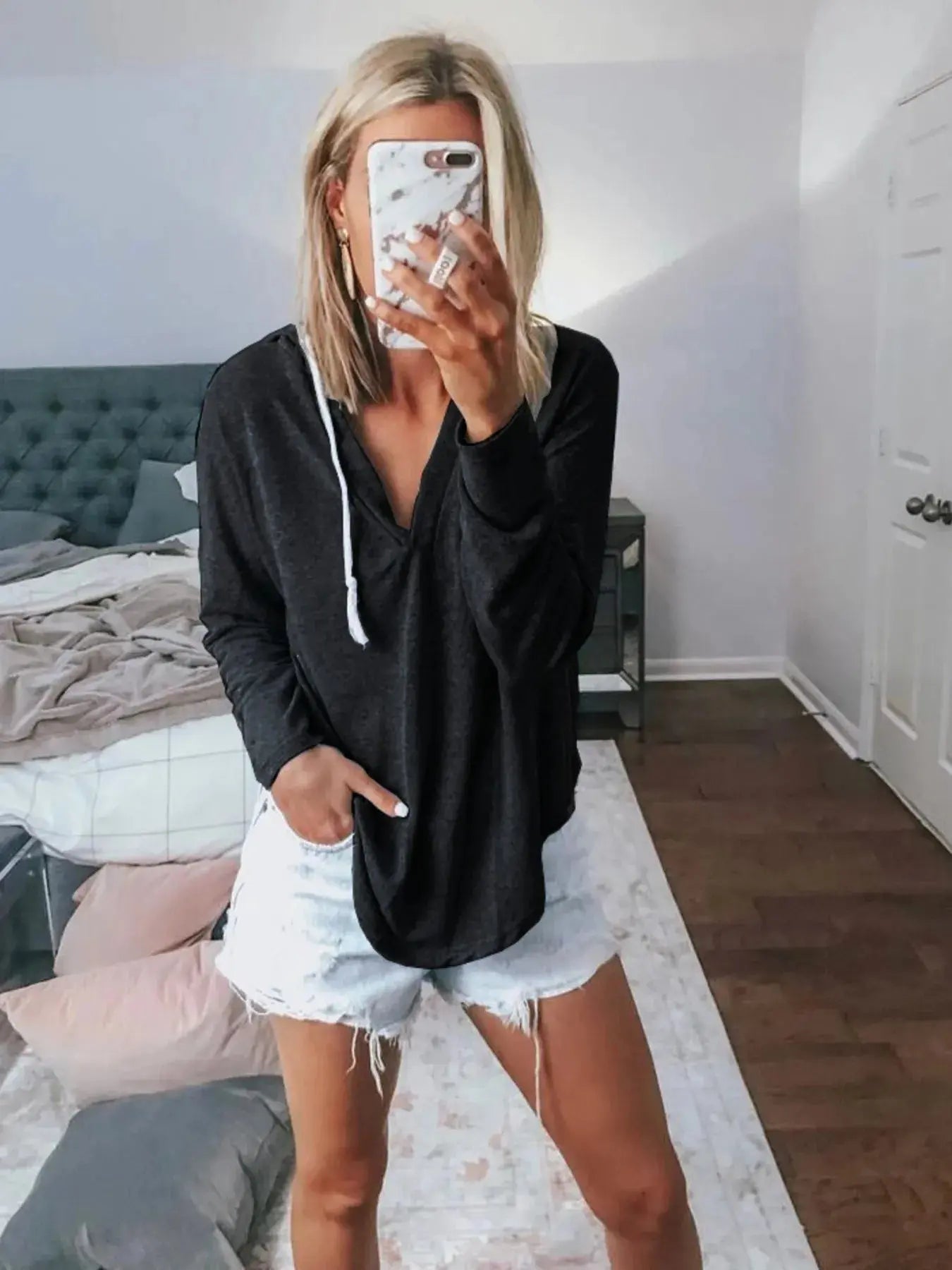 Plus Size Drawstring Long Sleeve Hoodie - Be Bliss Boutique
