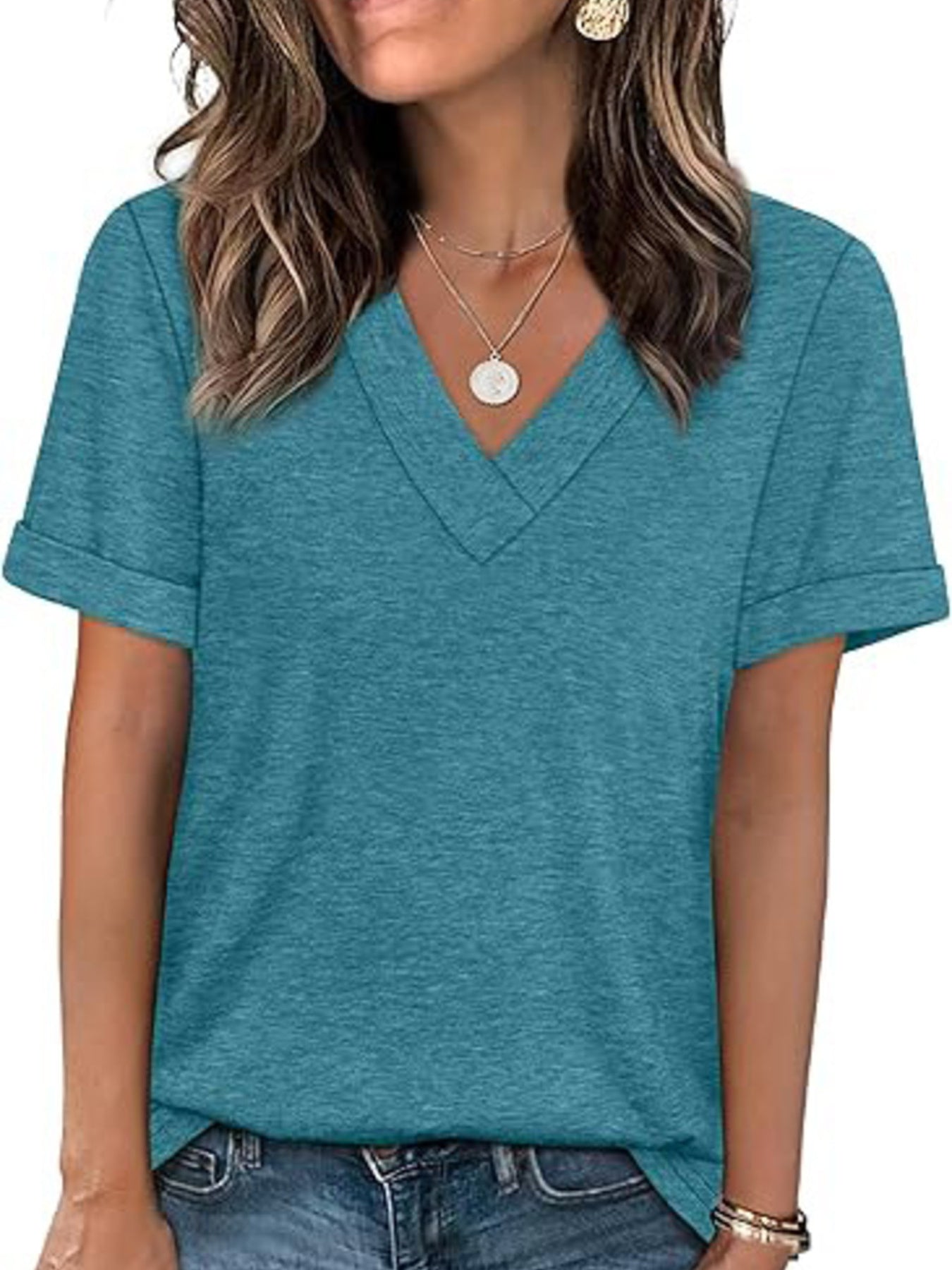 Casual V Neck Short Sleeve T Shirt - Be Bliss Boutique
