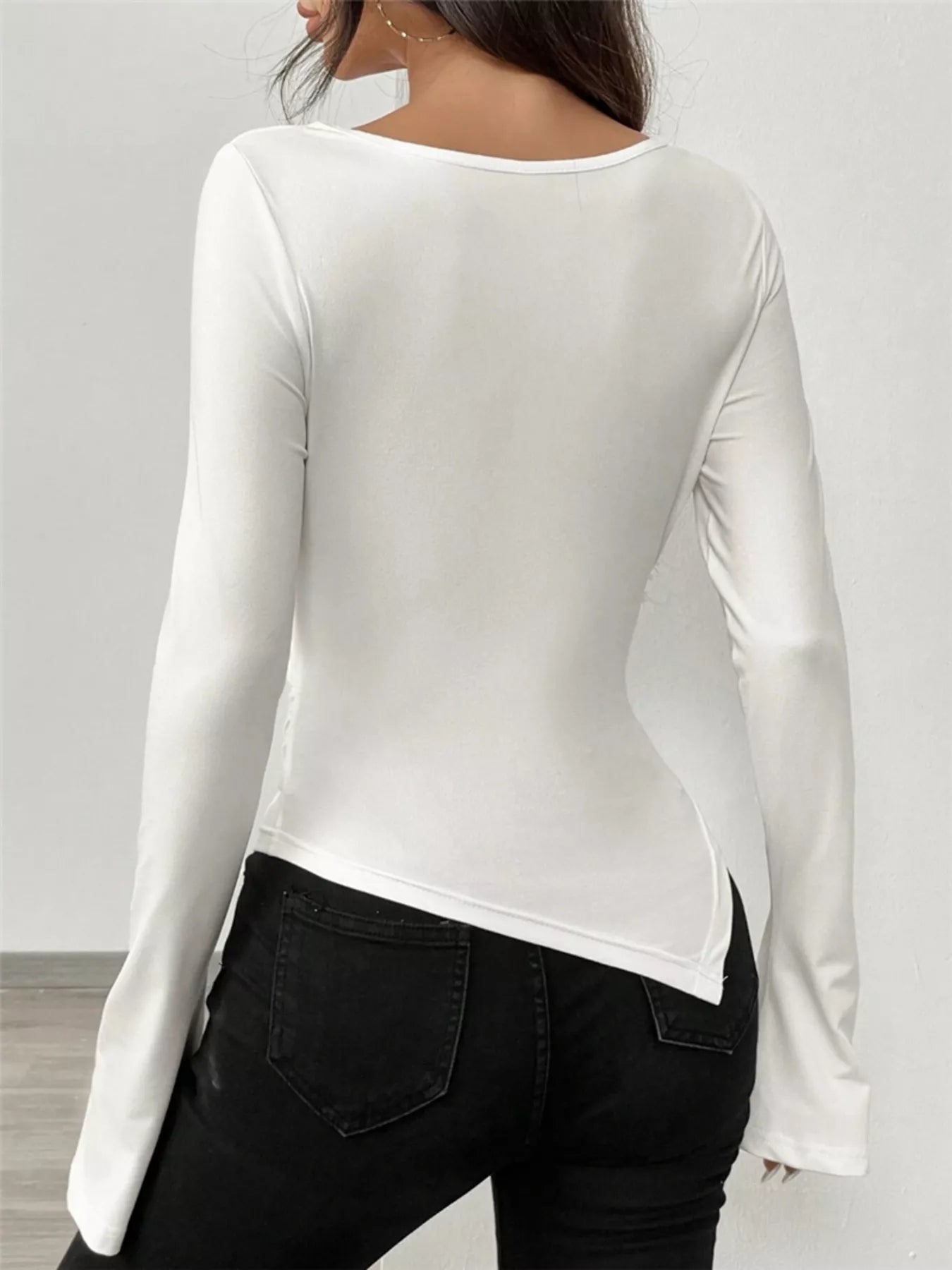 Asymmetrical Long Sleeve Fitted T-Shirt - Be Bliss Boutique