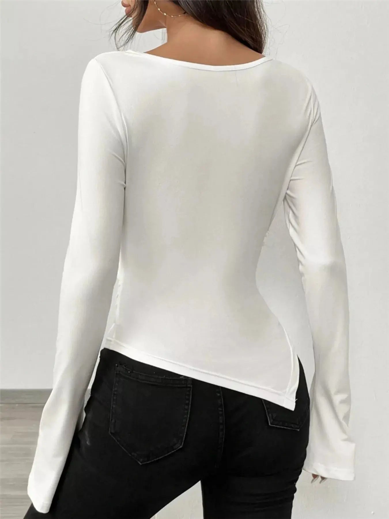 Asymmetrical Long Sleeve Fitted T Shirt - Be Bliss Boutique