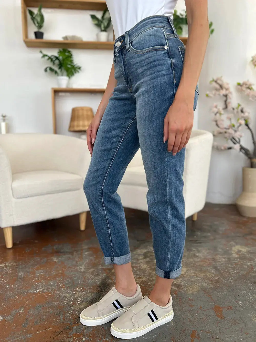 Full Size/Plus Size Cuffed Hem Slim Judy Blue Jeans - Be Bliss Boutique