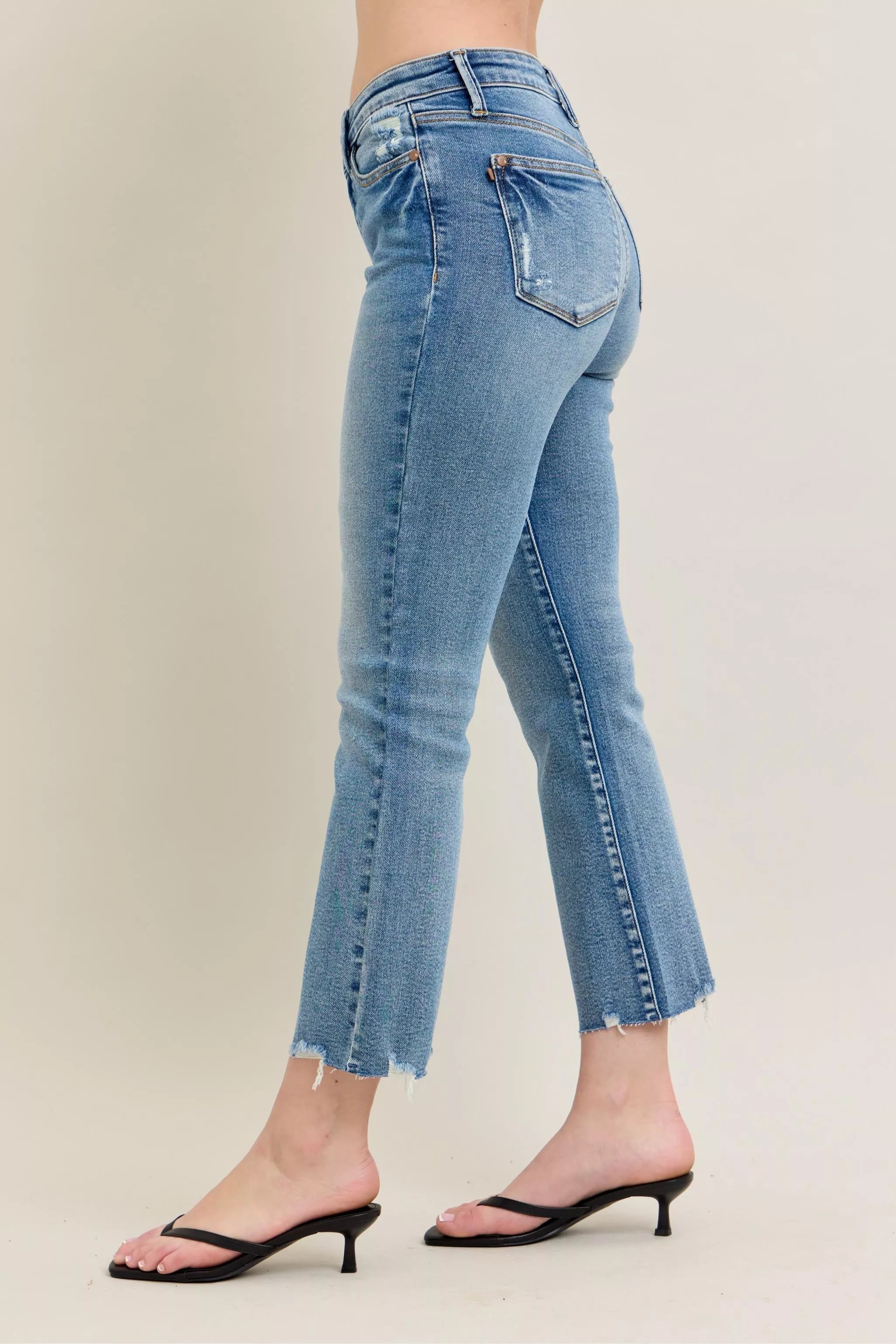 Judy Blue Jeans - Mr Vintage Wash Destroy Hem Kick Flare Jeans - Be Bliss Boutique