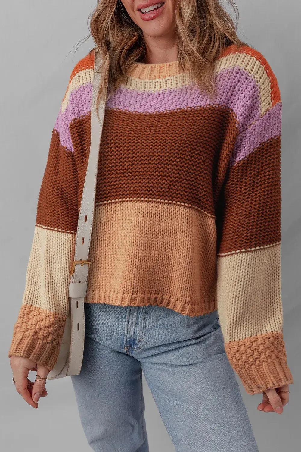 Striped Round Neck Colorblock Sweater - Be Bliss Boutique