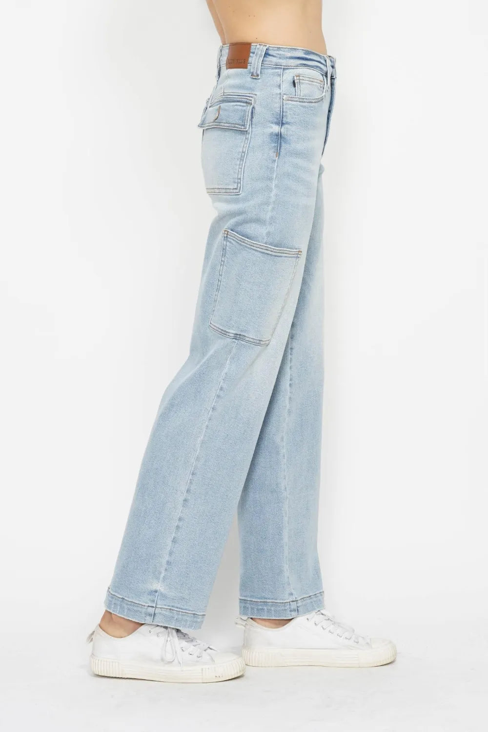 High Waist Cargo Pocket Straight Leg Judy Blue Jeans – Full Size - Be Bliss Boutique