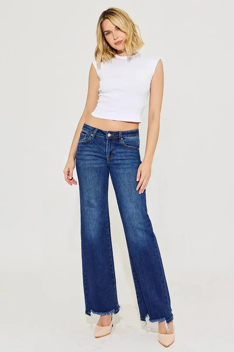 Full Size/Plus Size Low Rise Wide Leg RISEN Jeans (Dark ) - Be Bliss Boutique