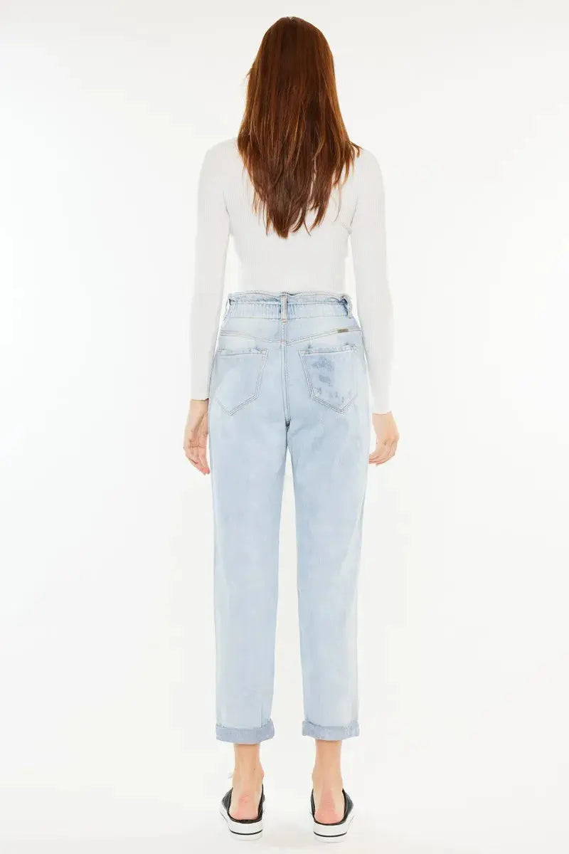 Open Pack Paperbag Distressed Kancan Mom Jeans - Be Bliss Boutique