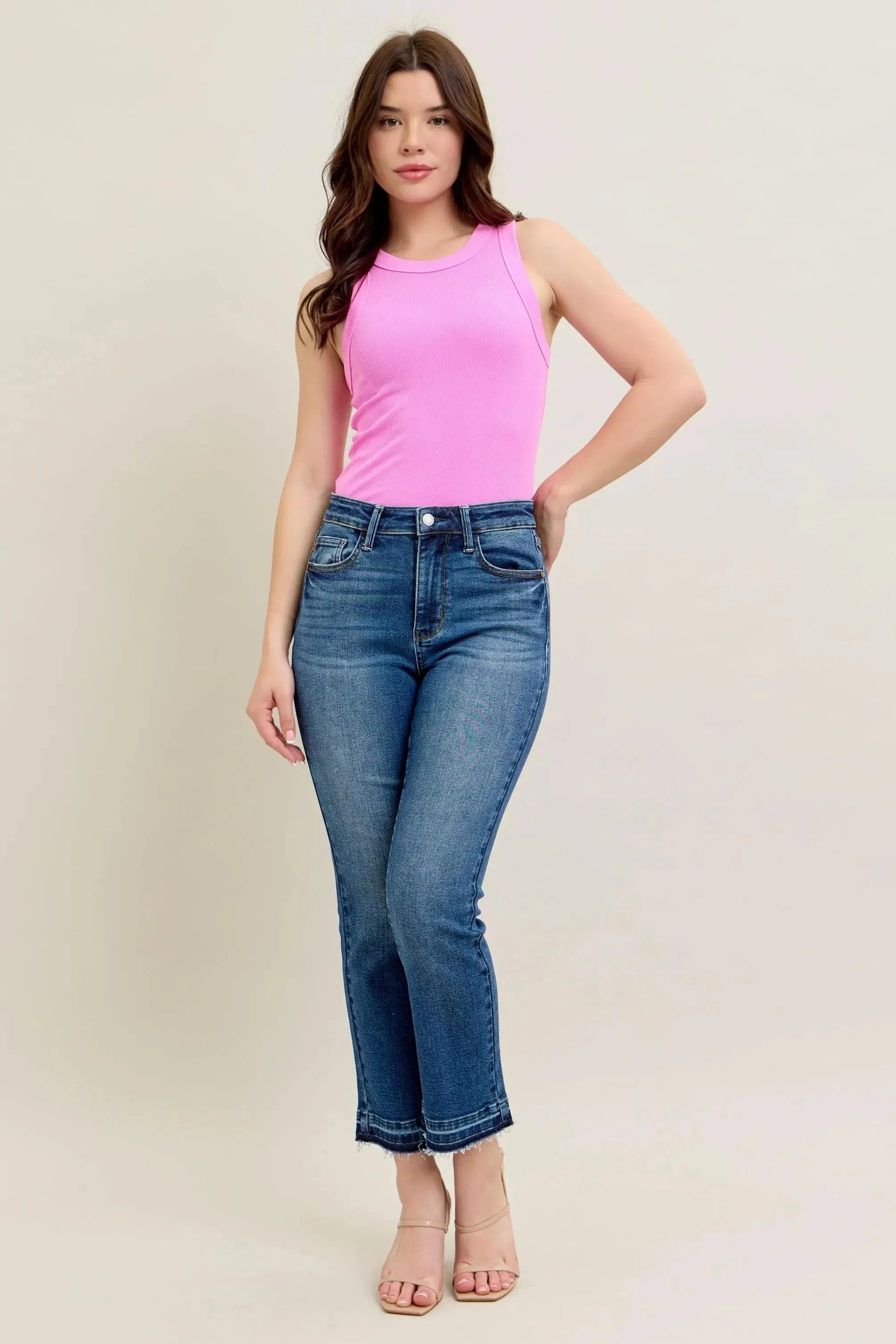 Full Size High Waist Vintage Wash Release Hem Kick Flare Judy Blue Jeans - Be Bliss Boutique