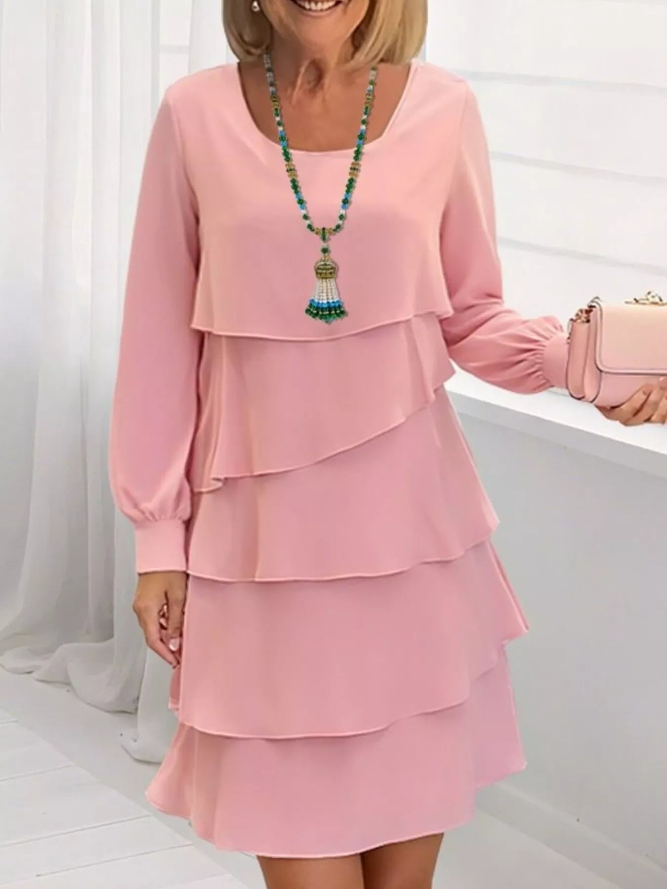 Full Size Layered Long Sleeve Mini Dress Plus Size - Be Bliss Boutique