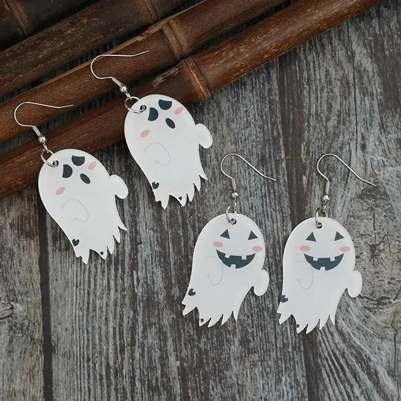2 Piece Alloy Acrylic Halloween Ghost Dangle Earrings - Be Bliss Boutique