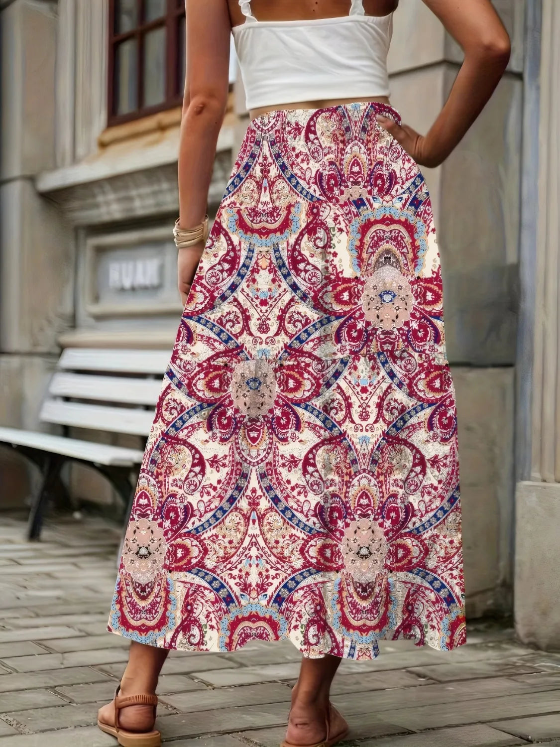 Smocked High Waist Maxi Boho Skirt – Printed Flowy Summer Skirt - Be Bliss Boutique