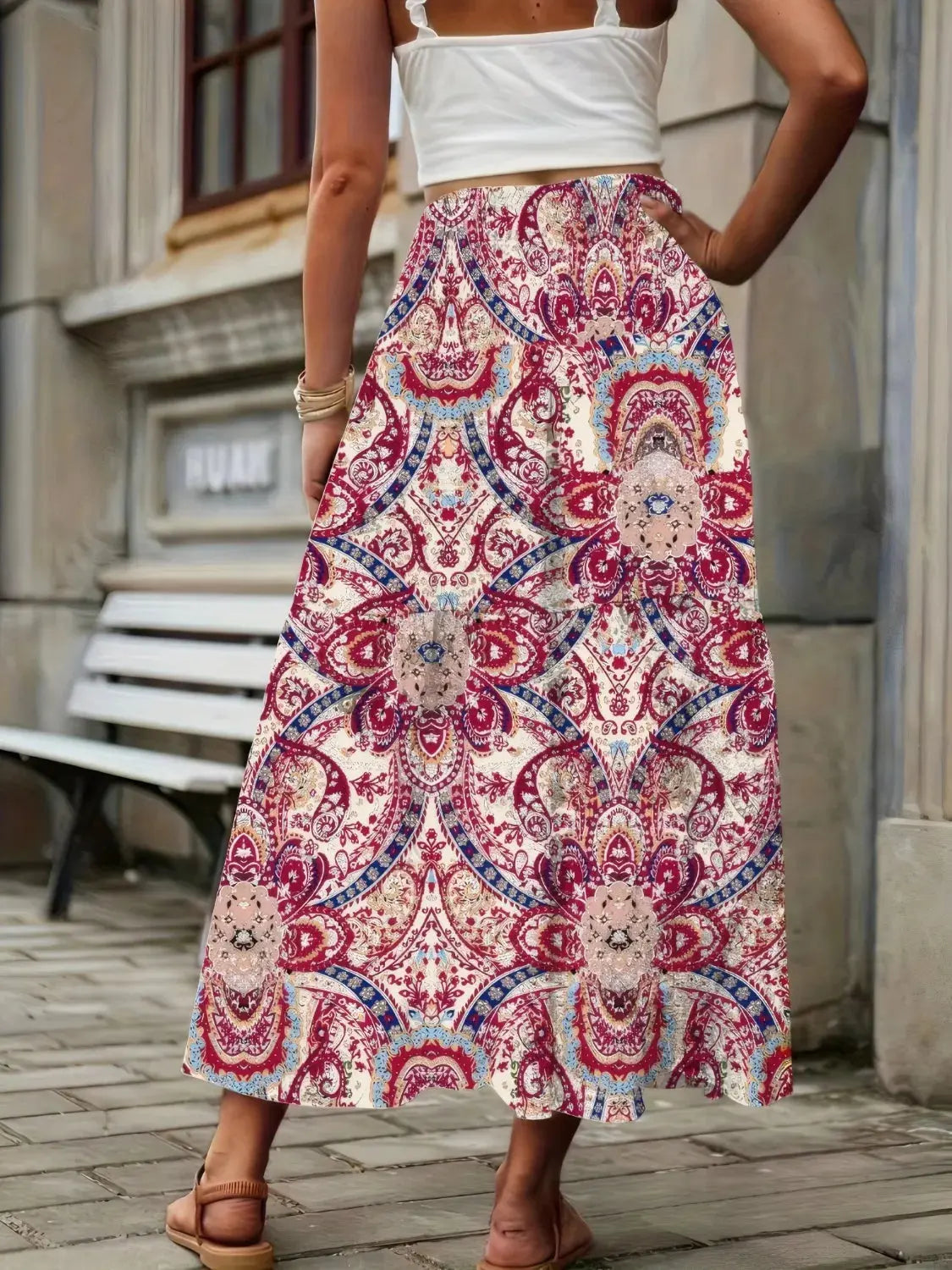 Smocked High Waist Maxi Boho Skirt – Printed Flowy Summer Skirt - Be Bliss Boutique