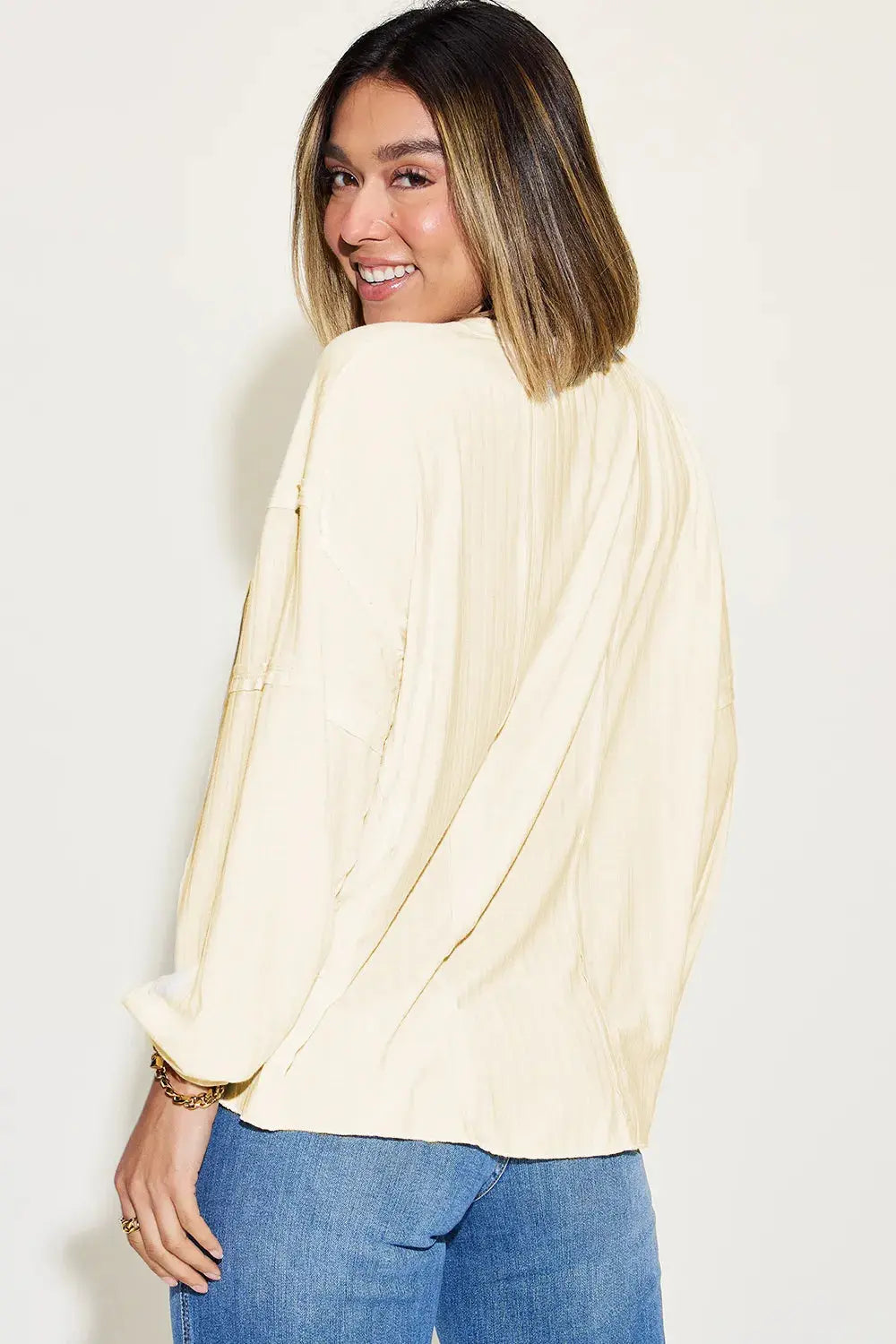 Basic Bae Full Size Round Neck Ribbed Long Sleeve T Shirt - Be Bliss Boutique
