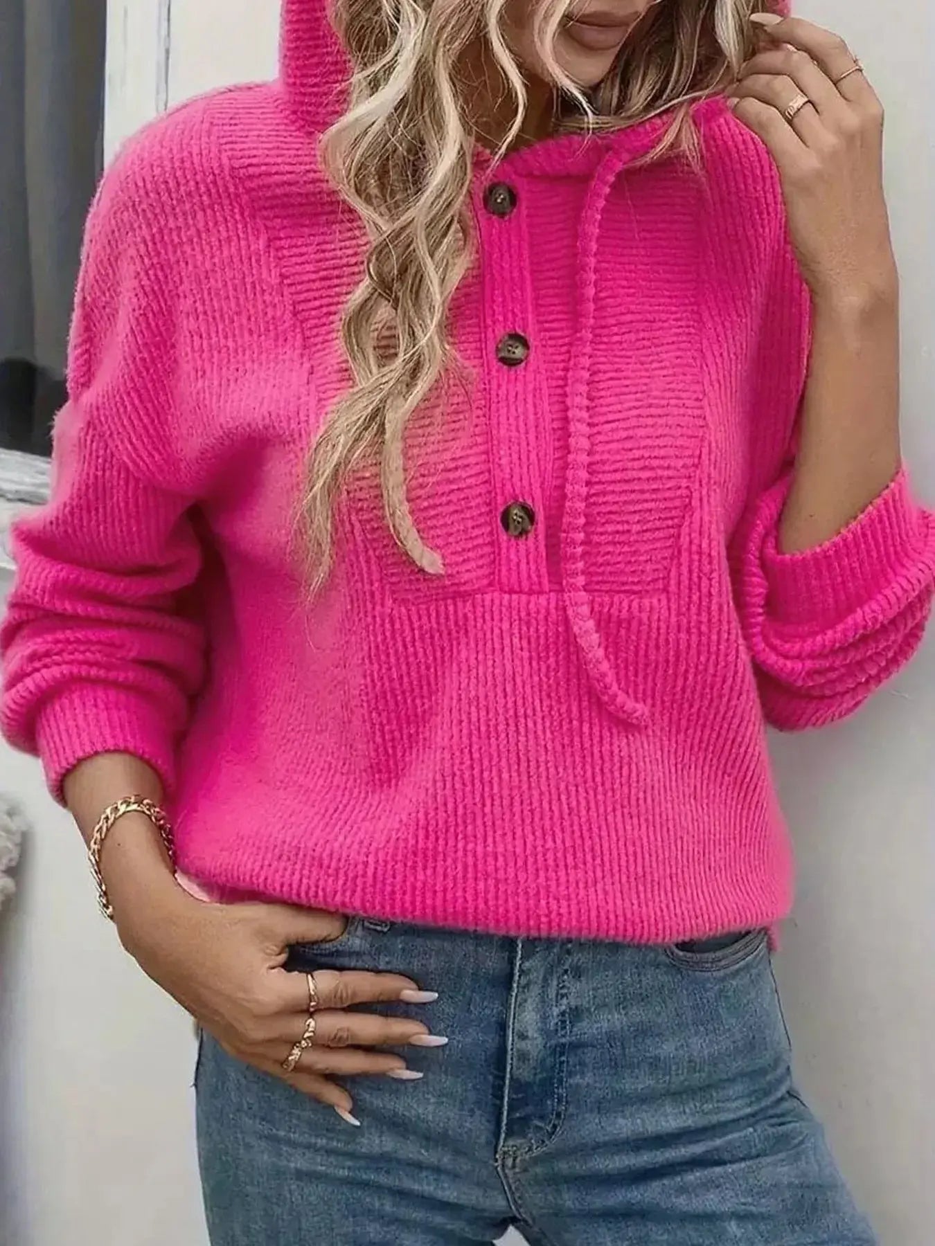 Button Front Drawstring Hoodie - Be Bliss Boutique