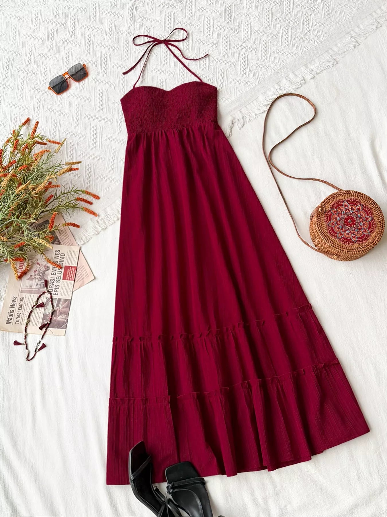 Sweetheart Halter Neck Tiered Dress - Be Bliss Boutique