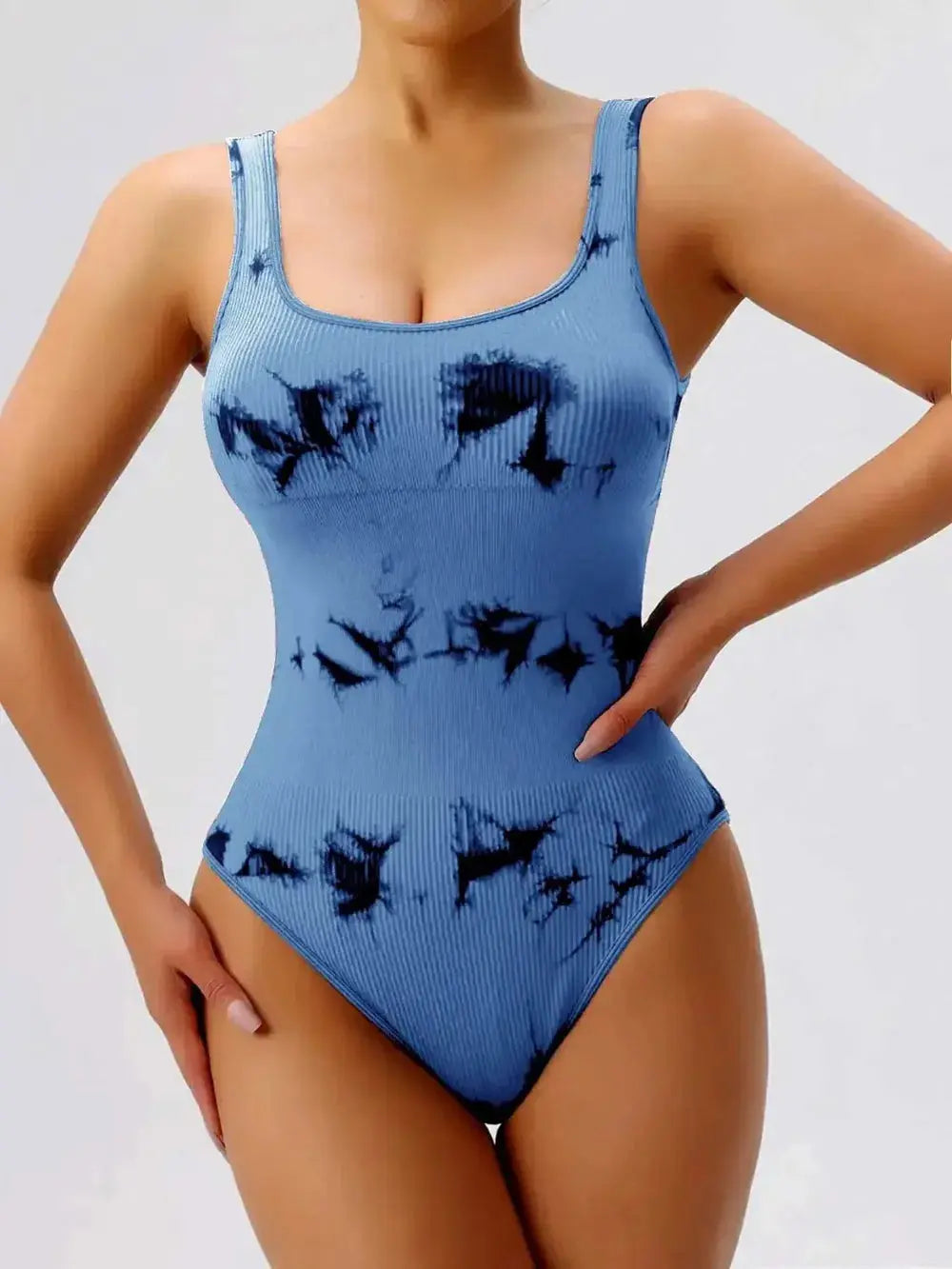 Tie-Dye Scoop Neck Wide Strap Active Bodysuit - Be Bliss Boutique