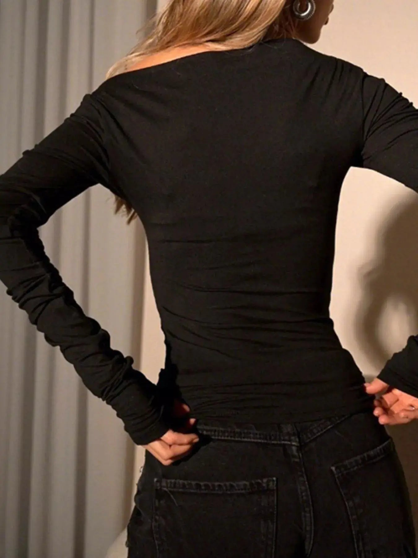 Off-Shoulder Ruched Long Sleeve T Shirt - Be Bliss Boutique