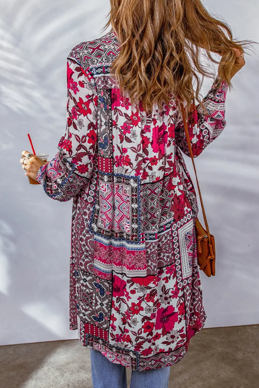 Printed Button Up Long Sleeve Cardigan - Be Bliss Boutique