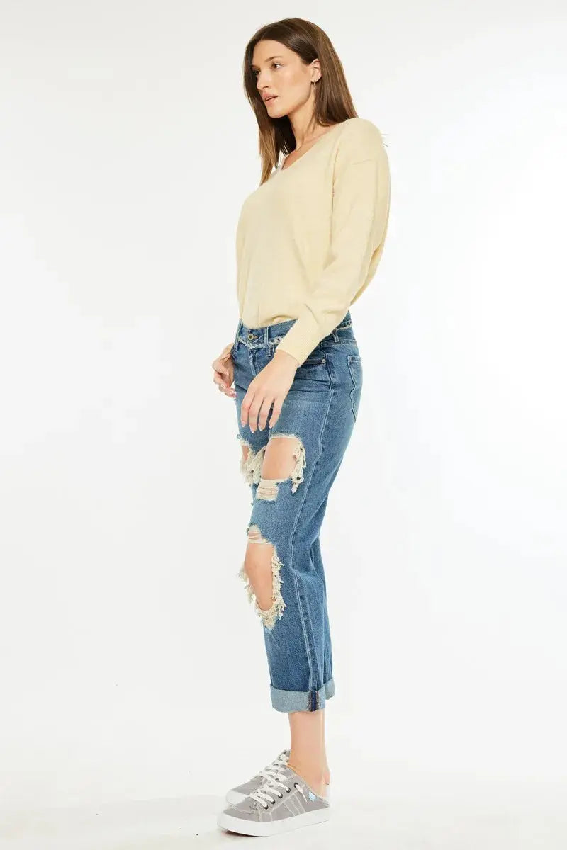 Distressed Mid Rise True Kancan Boyfriend Jeans - Be Bliss Boutique