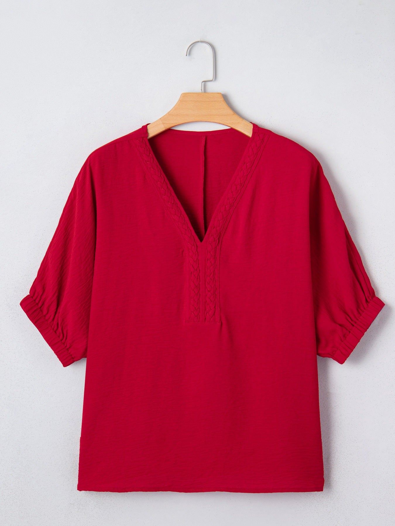 Women's Braided Detail V-Neck Half Sleeve Blouse - Be Bliss Boutique