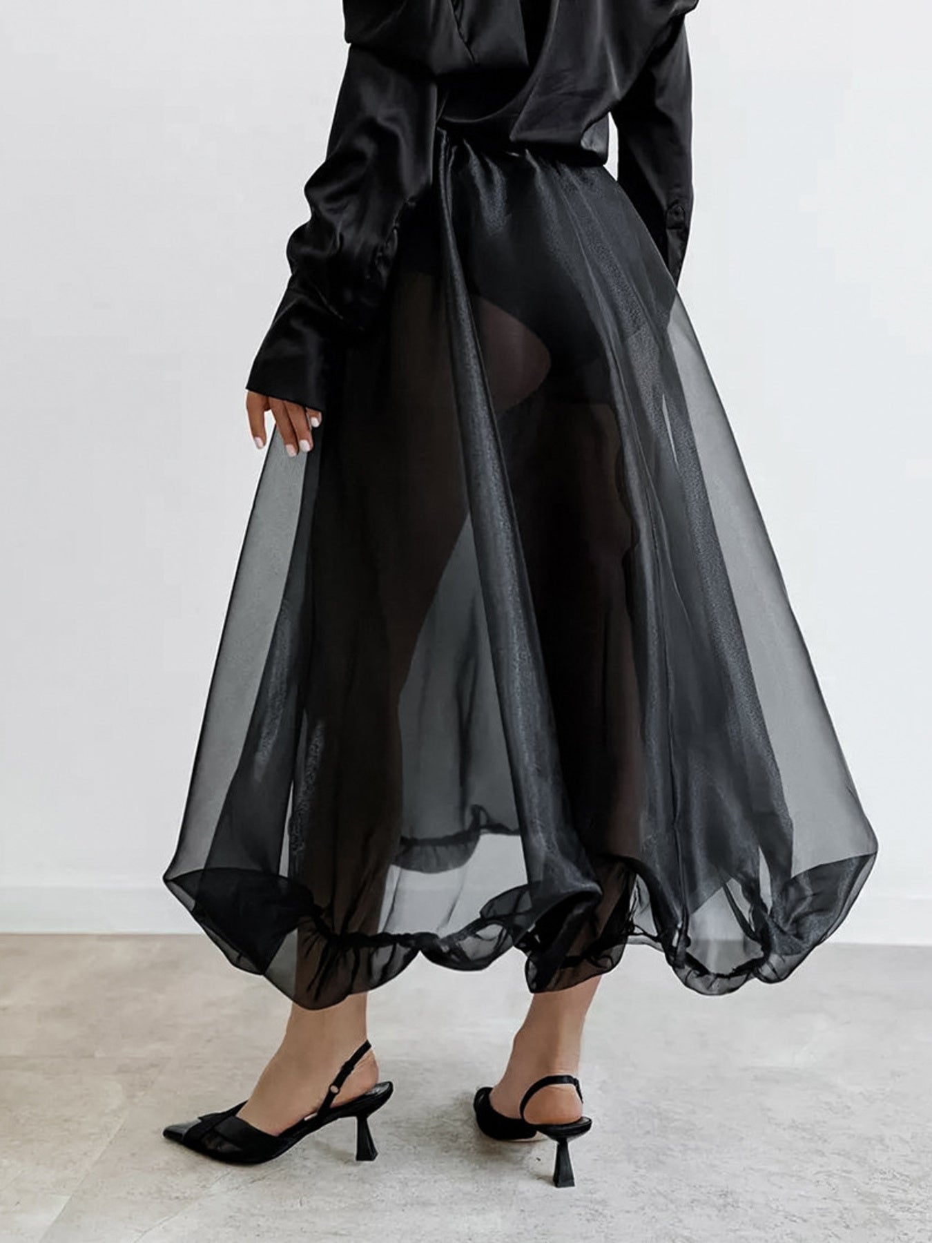 Sheer Flowy Elastic Waist Midi Skirt - Be Bliss Boutique