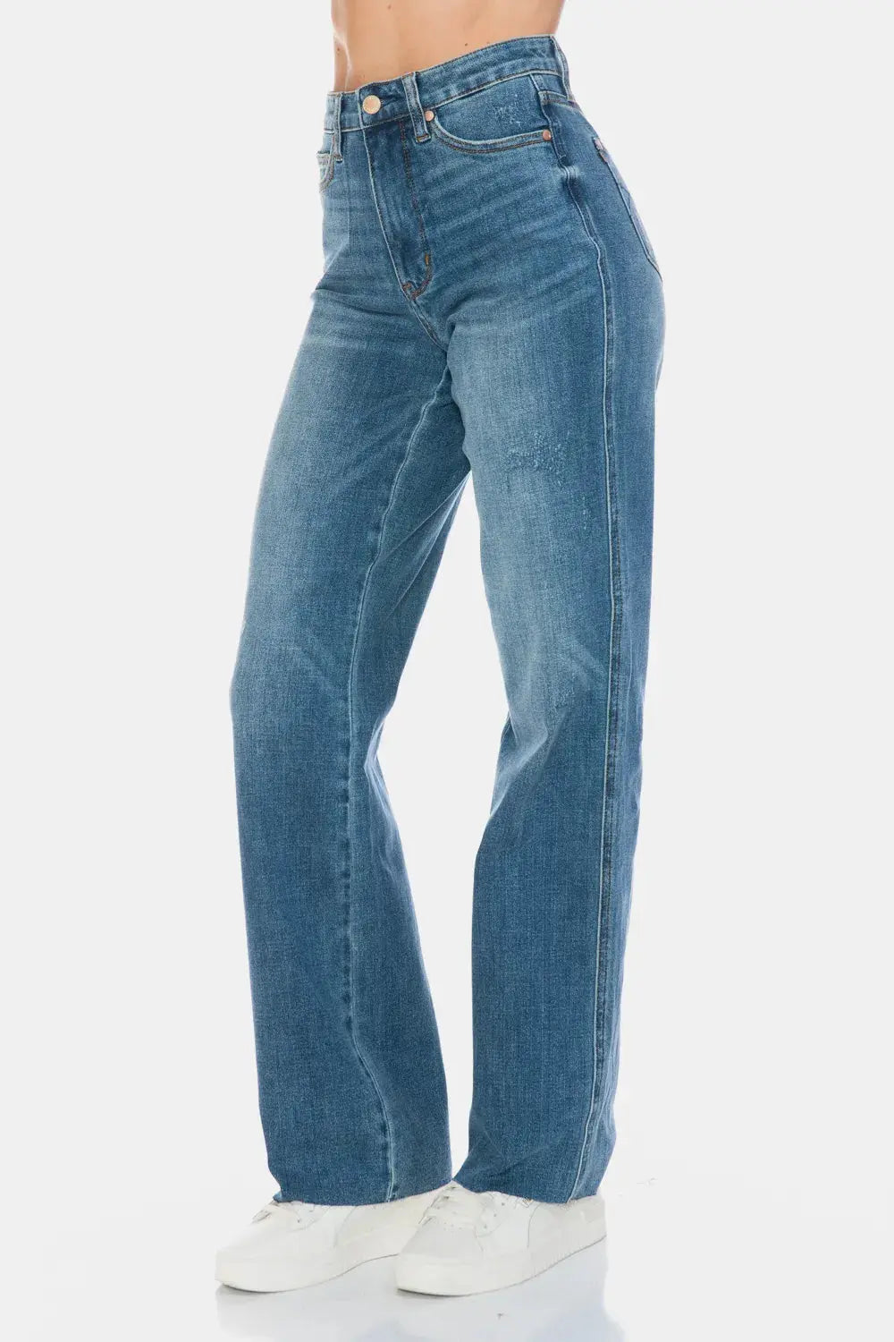 Full Size/Plus Size Tummy Control Cut Raw Hem Straight Judy Blue Jeans - Be Bliss Boutique