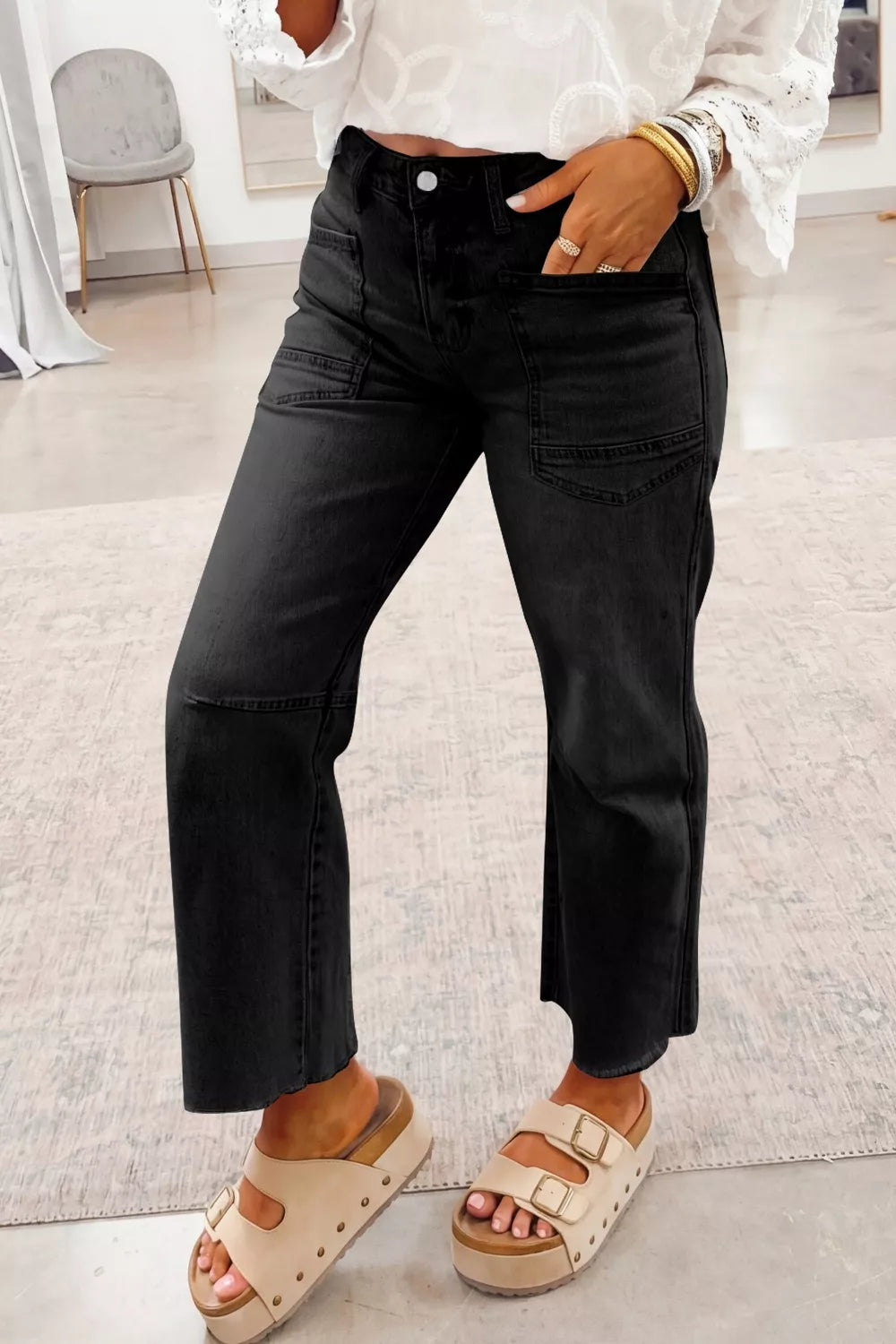 Raw Hem Cropped Straight Leg Jeans - Be Bliss Boutique