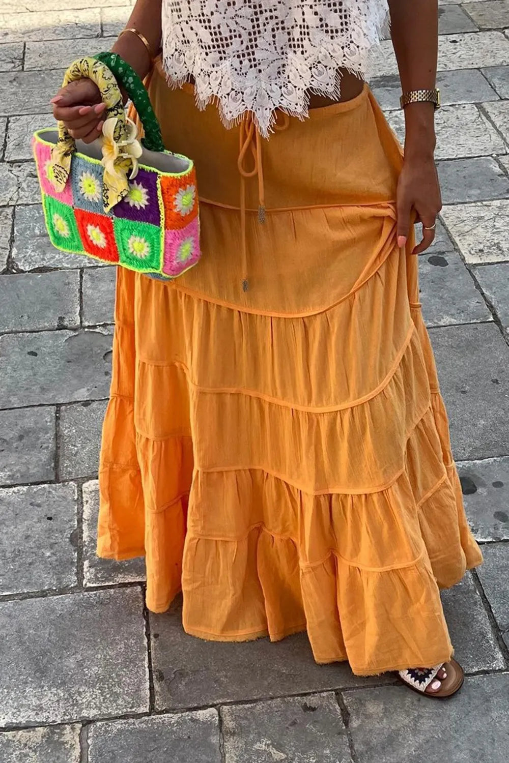 Boho Tiered Maxi Skirt with Drawstring Waist - Be Bliss Boutique