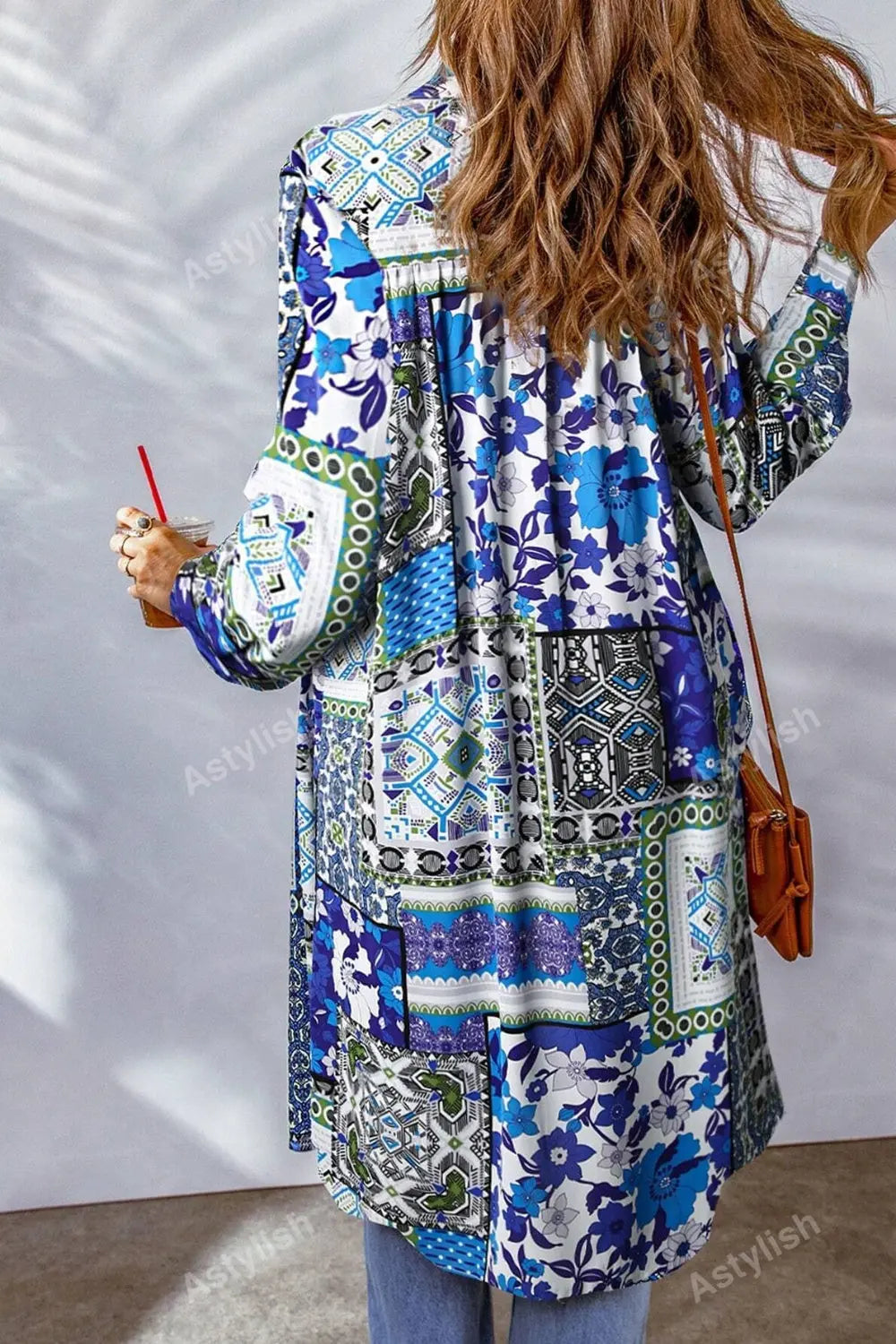 Printed Button Up Long Sleeve Cardigan - Be Bliss Boutique