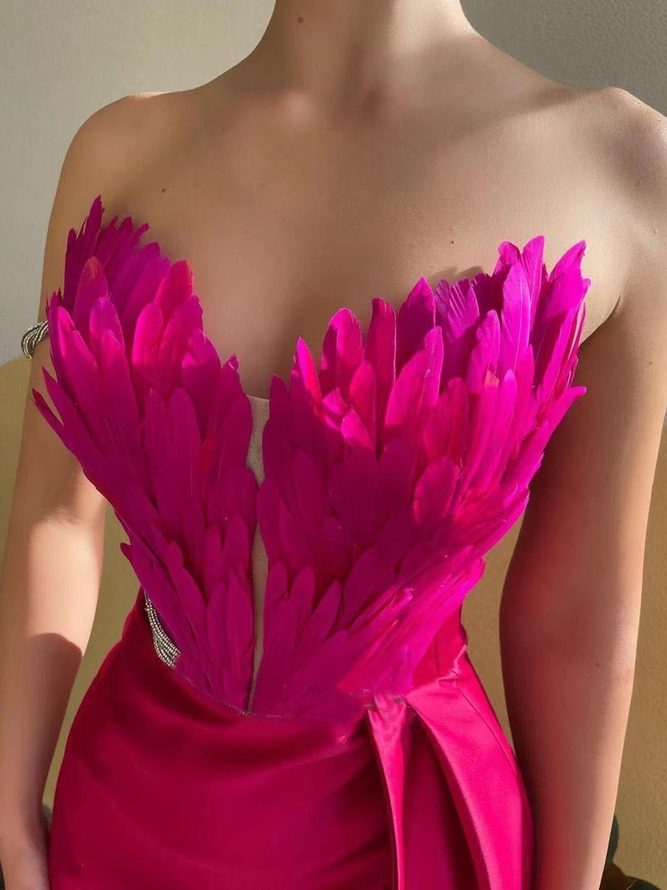 Feather Embellished Slit Maxi Dress - Be Bliss Boutique