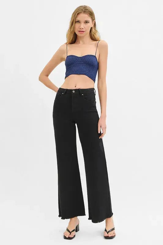 Full Size Tummy Control High Rise Wide Leg Black RISEN Jeans - Be Bliss Boutique