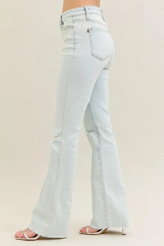 Full Size Light Wash Distressed Bootcut Judy Blue Jeans - Be Bliss Boutique