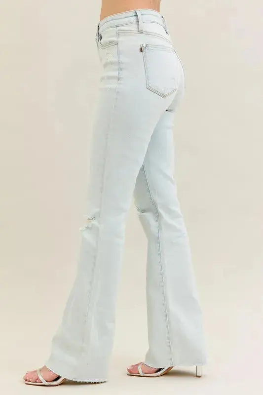 Full Size Light Wash Distressed Bootcut Judy Blue Jeans - Be Bliss Boutique