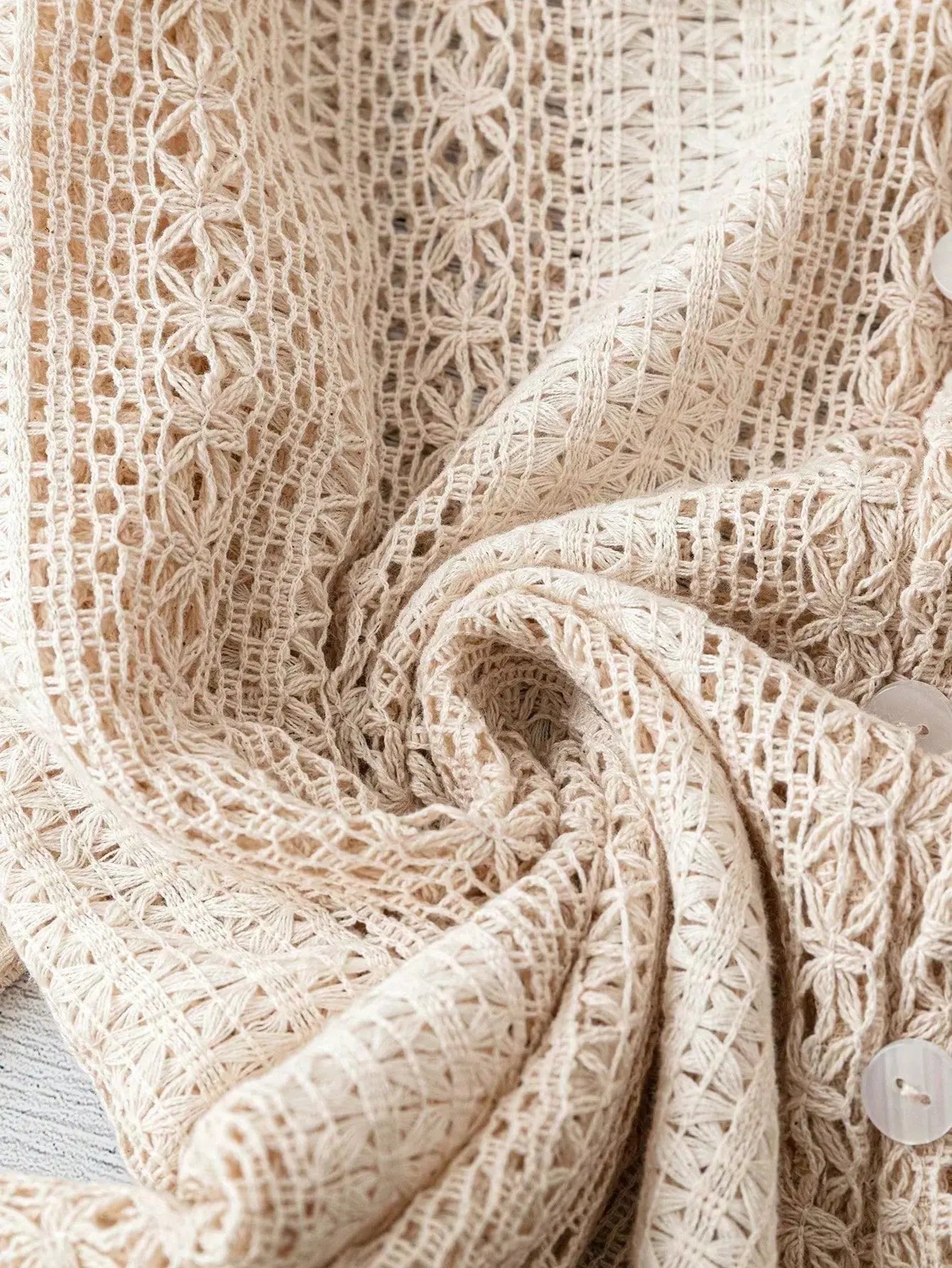 Crochet Notched Button Front Shirt - Be Bliss Boutique