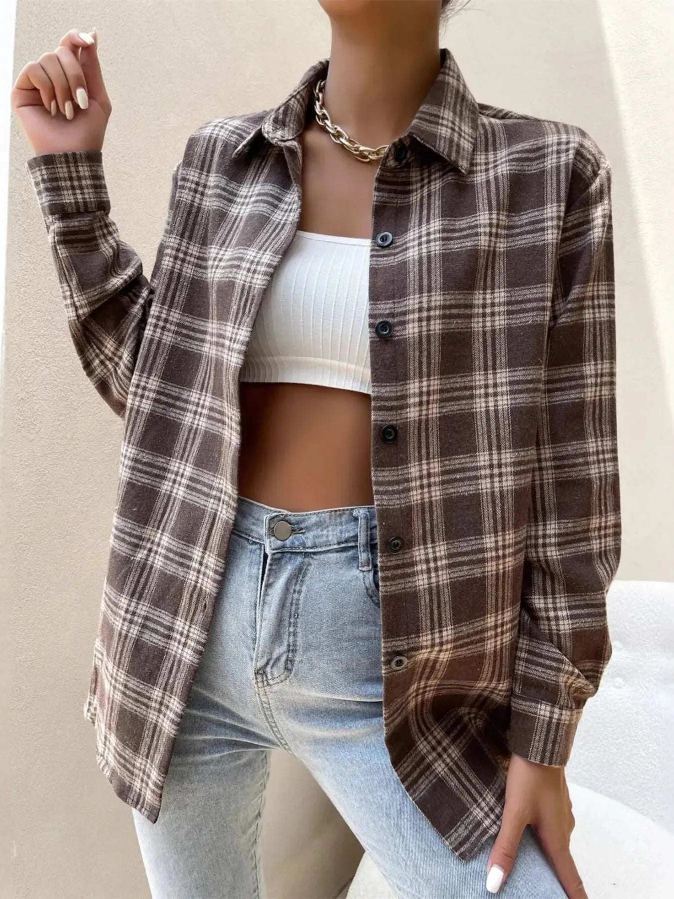 Oversized Women's Plaid Button Up Shirt - Be Bliss Boutique