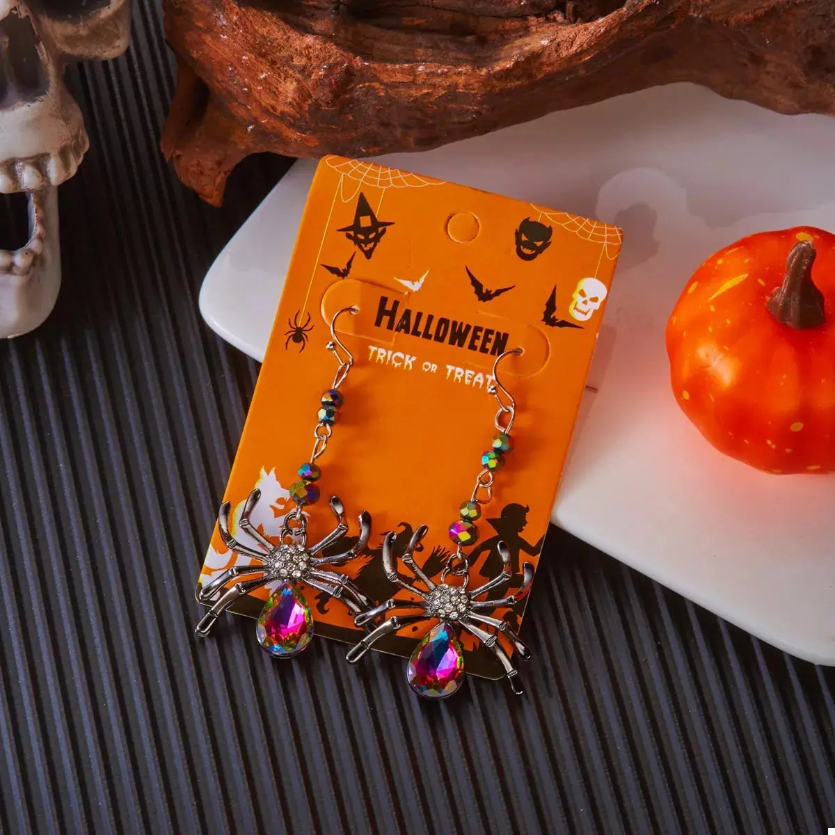 Crystal Spider Halloween Dangle Earrings - Be Bliss Boutique