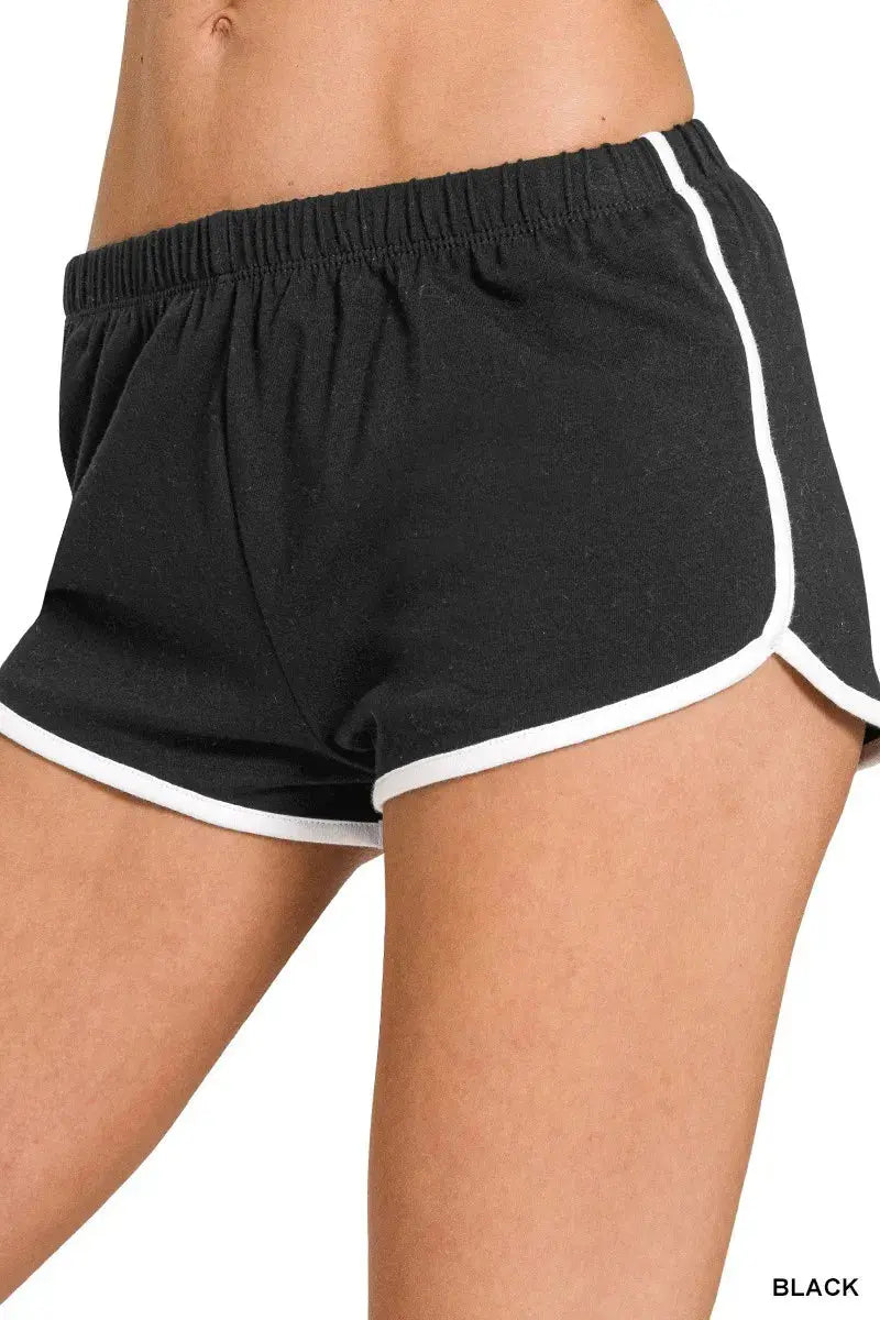 Zenana Elastic Waist Cotton Dolphin Hem Shorts in Black - Be Bliss Boutique