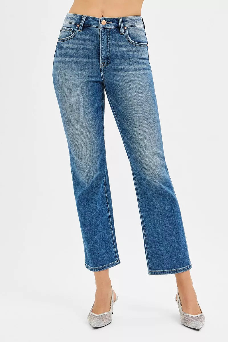RISEN Tummy Control High Rise Crop Straight Jeans -  Be Bliss Boutique