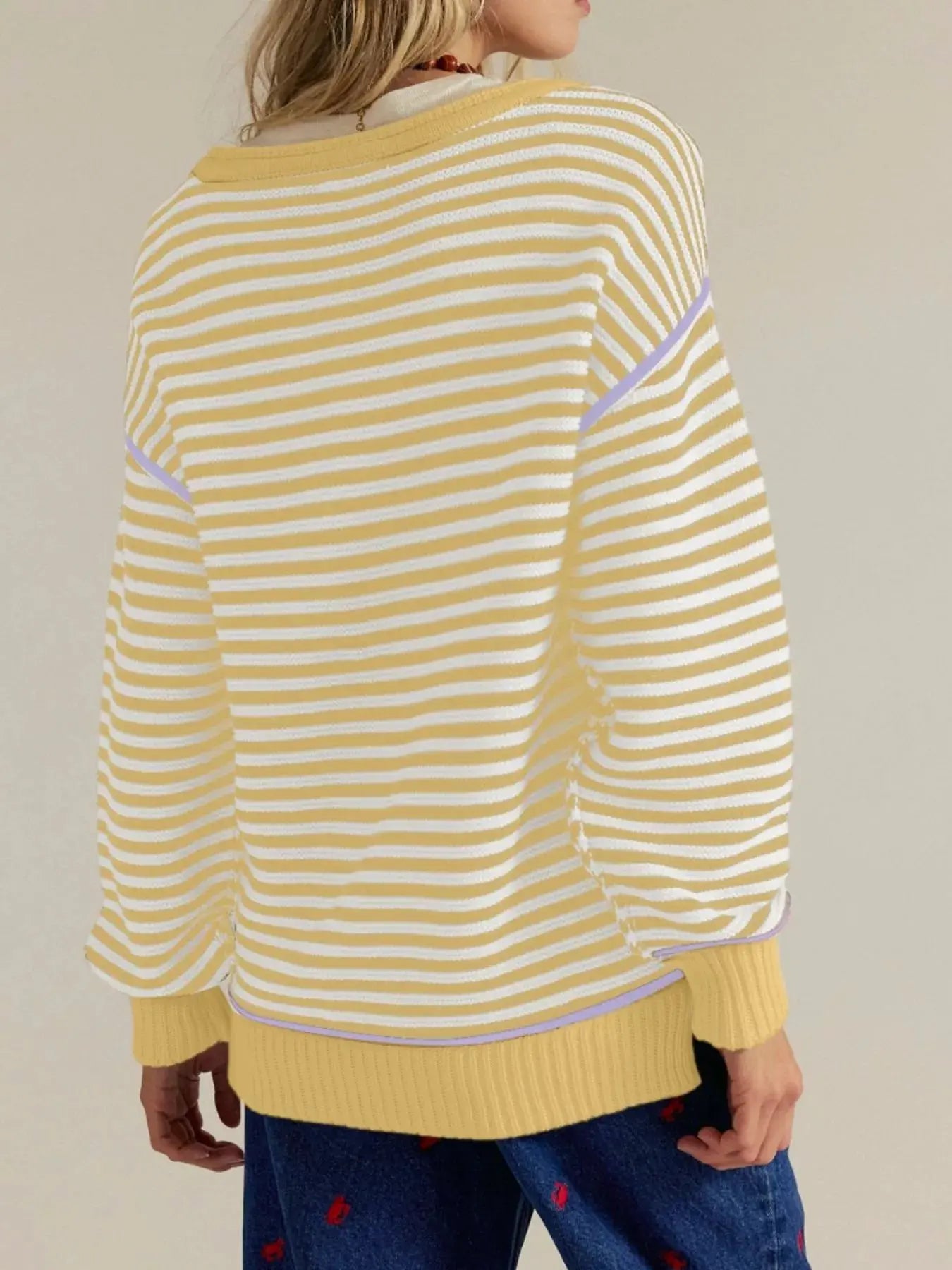 Striped Round Neck Long Sleeve Sweater - Be Bliss Boutique